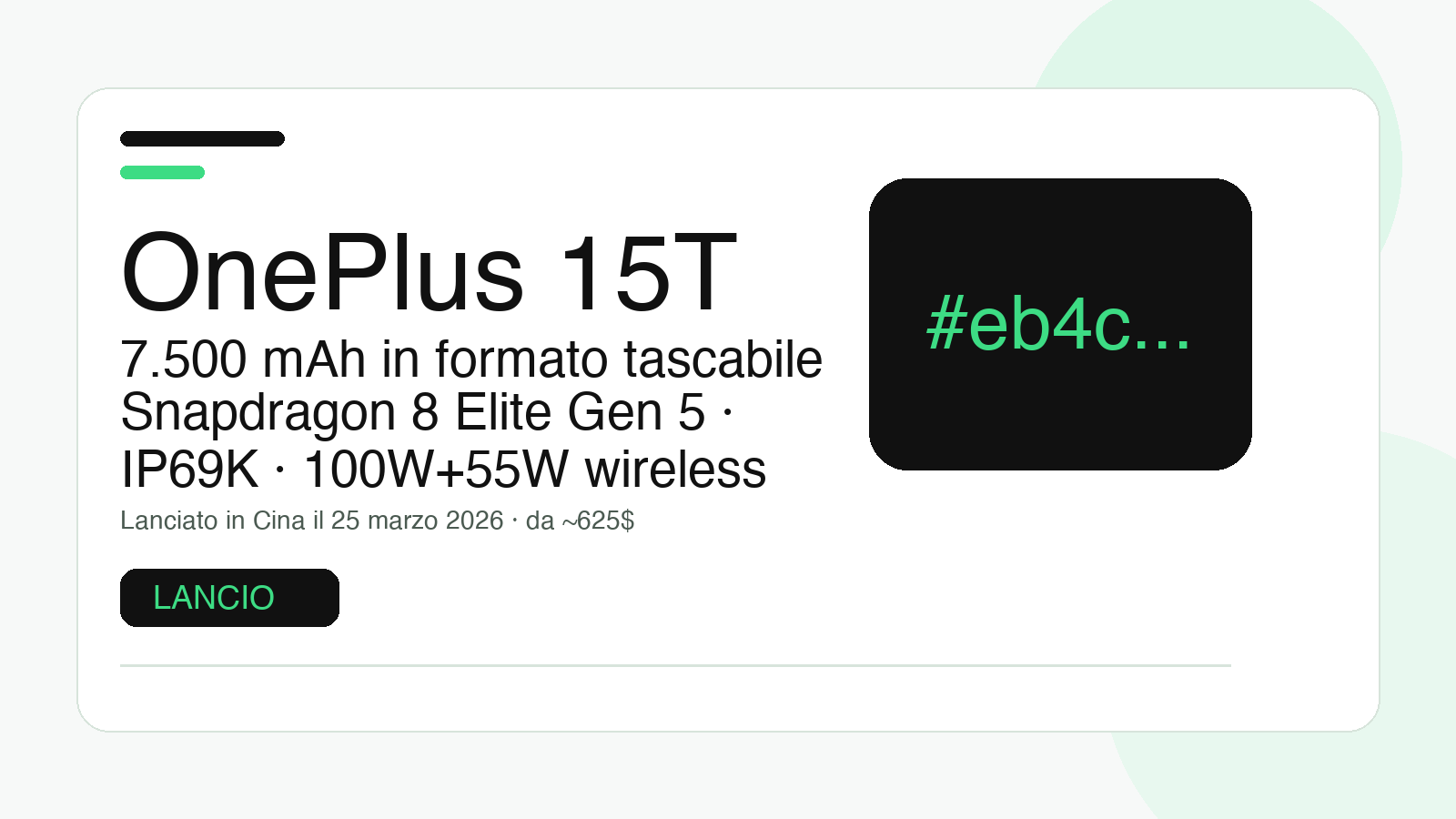 OnePlus 15T: batteria da 7.500 mAh e ricarica wireless in un formato tascabile