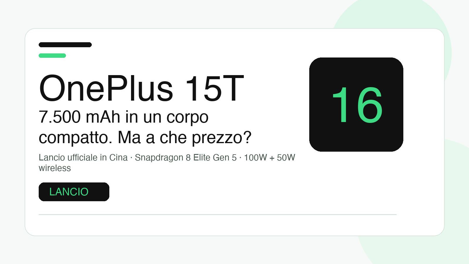 OnePlus 15T: batteria da 7.500 mAh nel corpo compatto, ma il prezzo non è più una sorpresa
