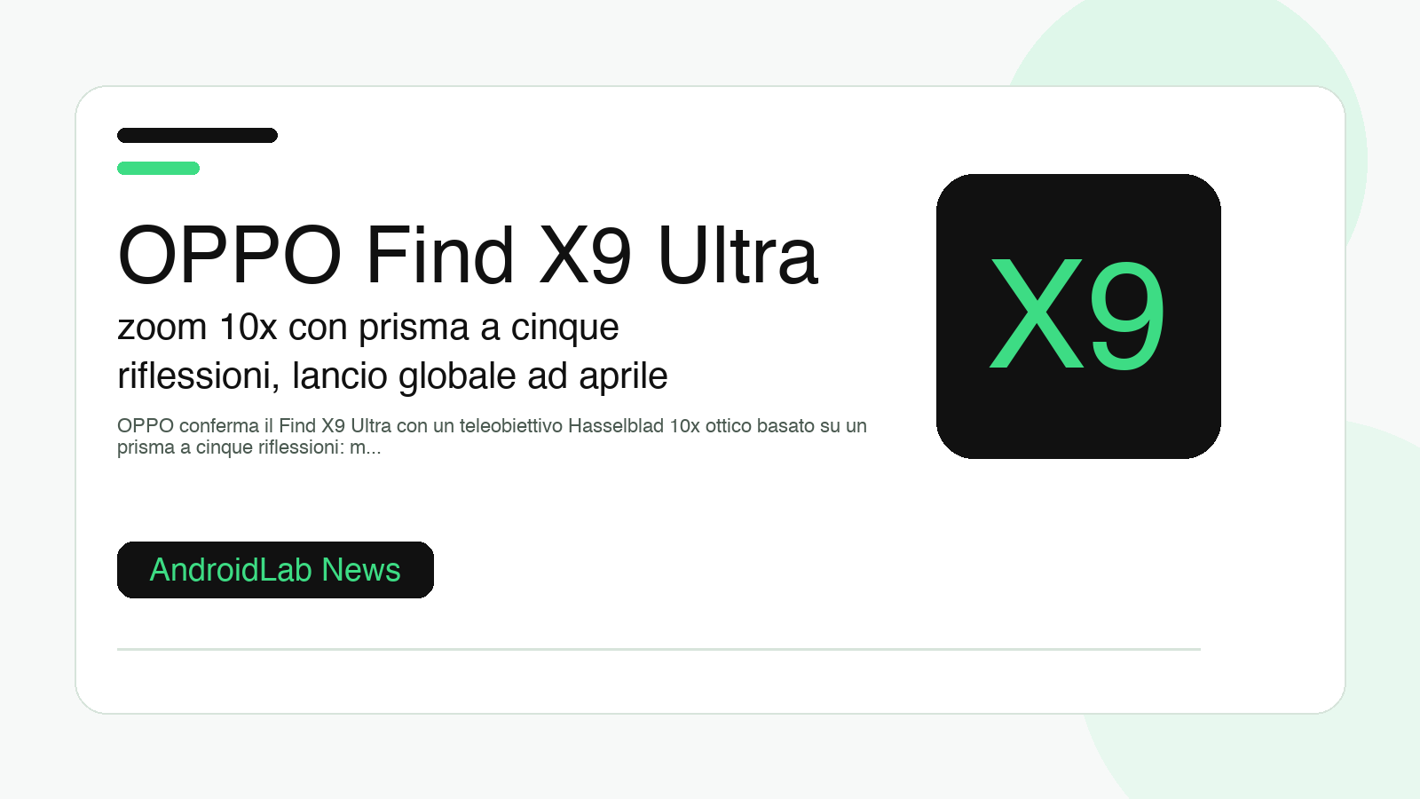 OPPO Find X9 Ultra: zoom 10x con prisma a cinque riflessioni, lancio globale ad aprile