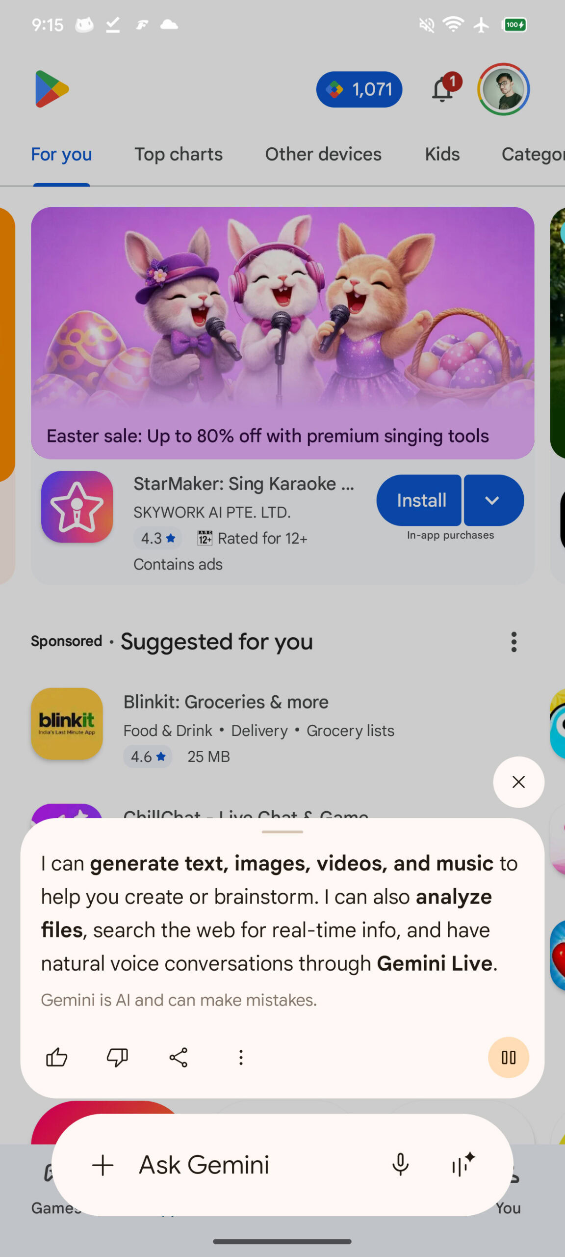 New UI of Gemini responses