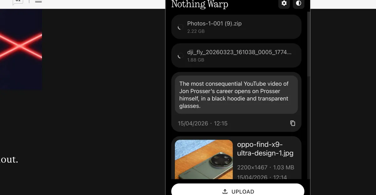 Nothing Warp prova a fare da AirDrop per Android e Mac, vista dell'interfaccia