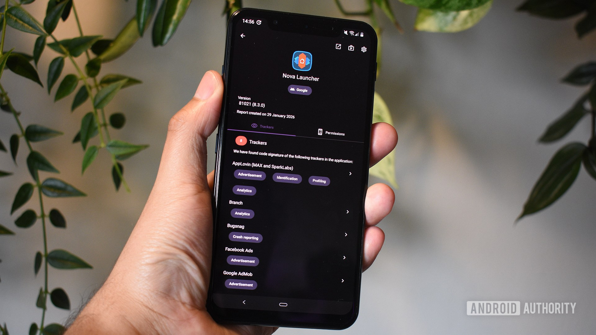 Report Exodus Privacy su Nova Launcher con tracker Android