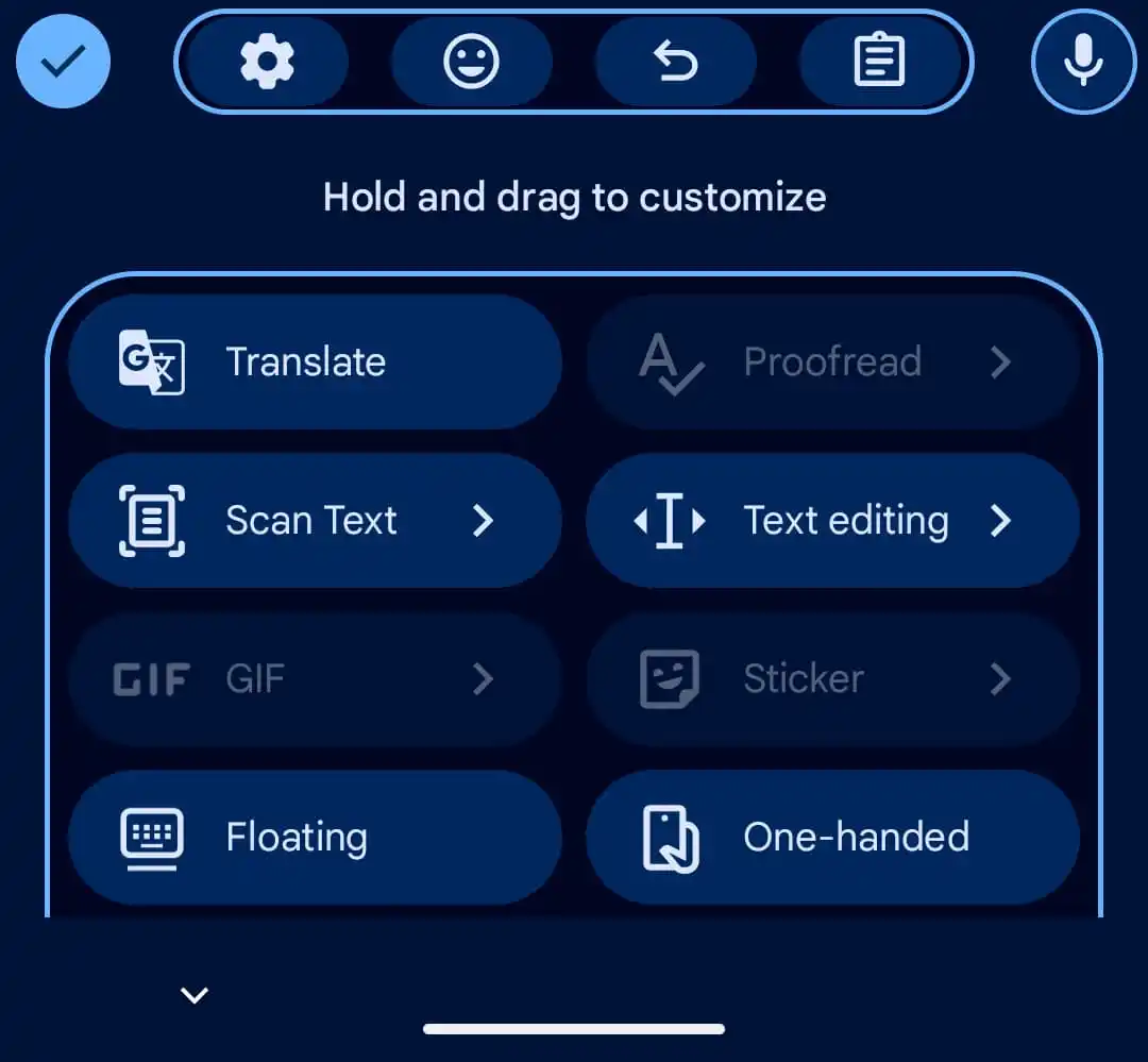 Schermata di modifica delle scorciatoie Gboard con trascinamento