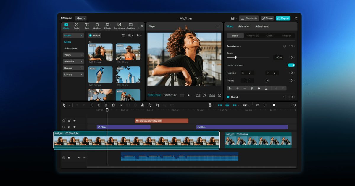 Interfaccia di CapCut Pad con timeline video su tablet Android