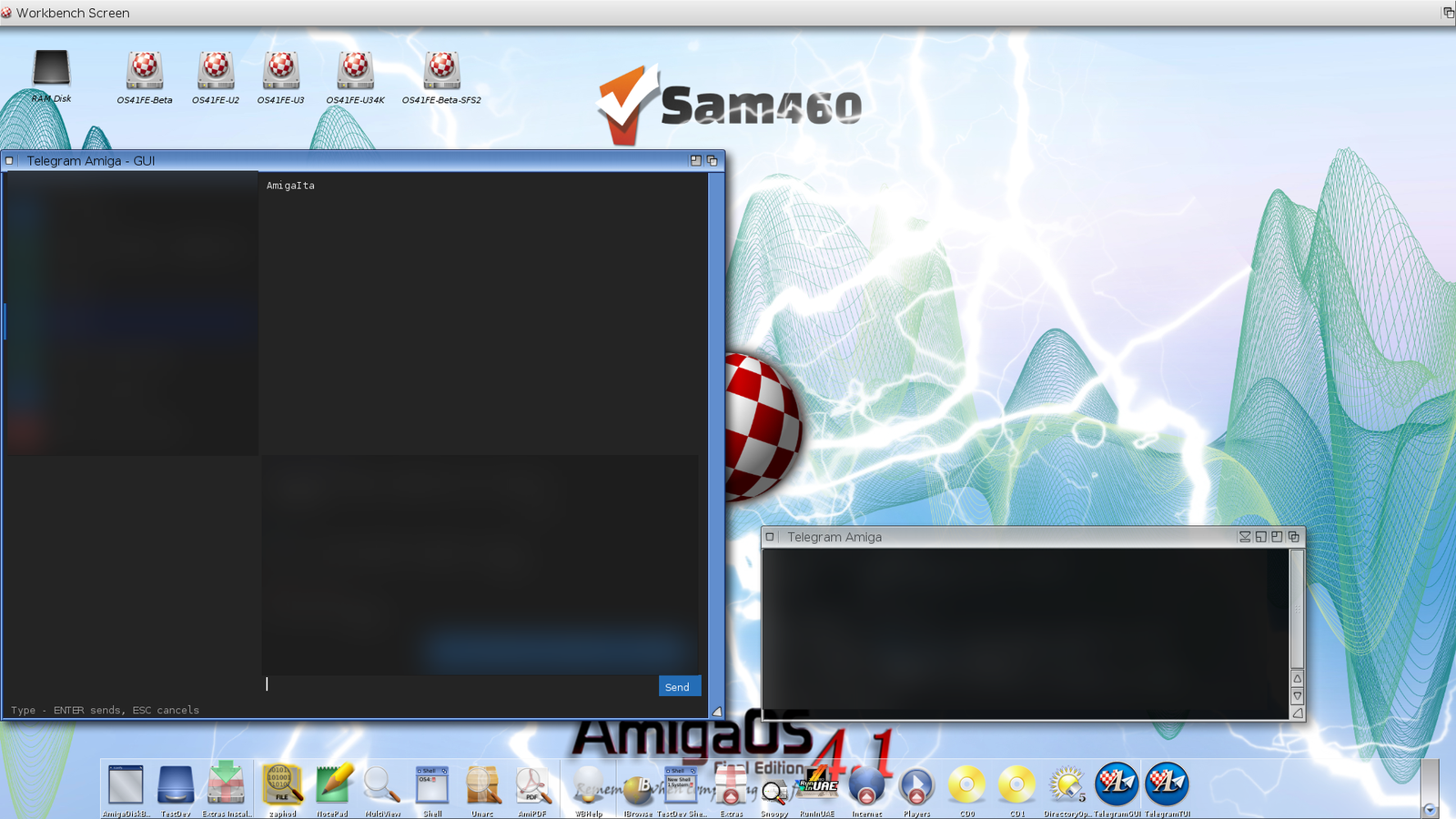 Telegram Amiga ha una GUI: alpha 0.0.1 su AmigaOS, MorphOS e AROS