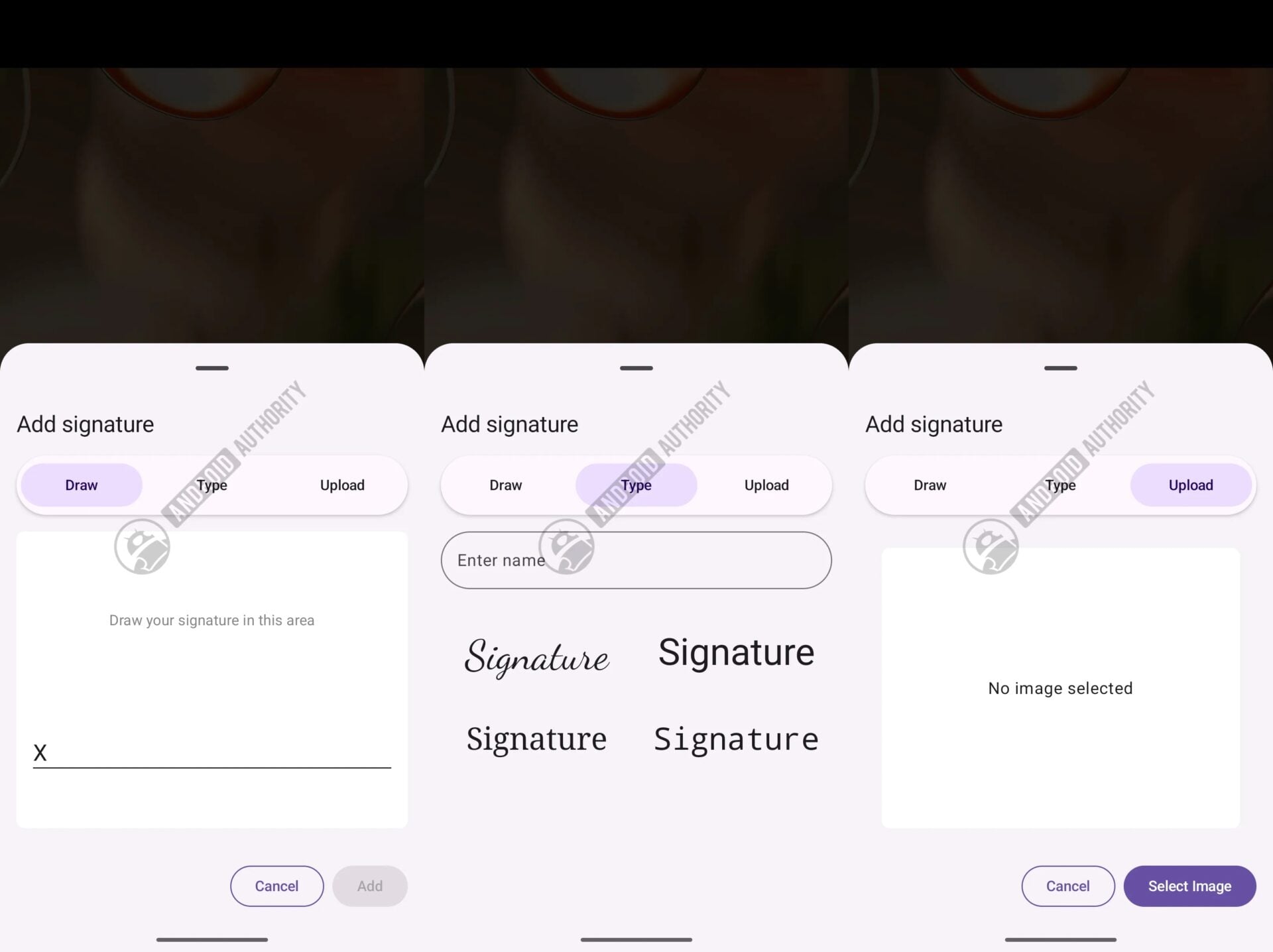 Schermate della nuova app Google Signature per Android