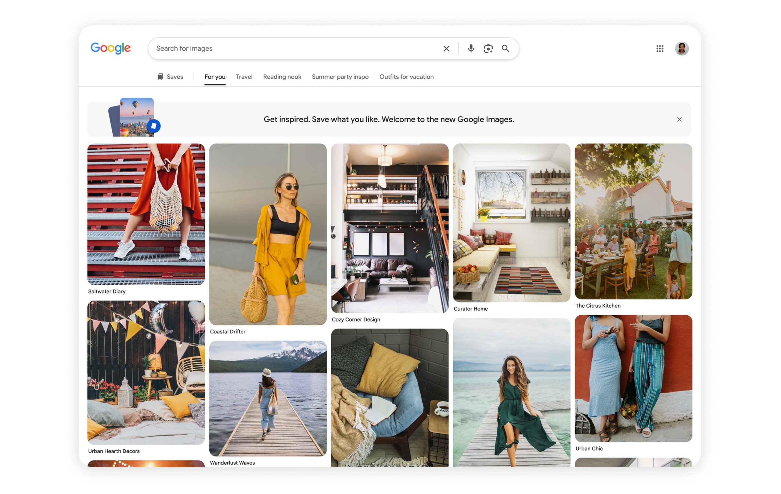New personalized Google Images gallery with collection tabs
