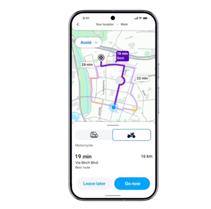 Schermata della modalità moto di Waze su Android