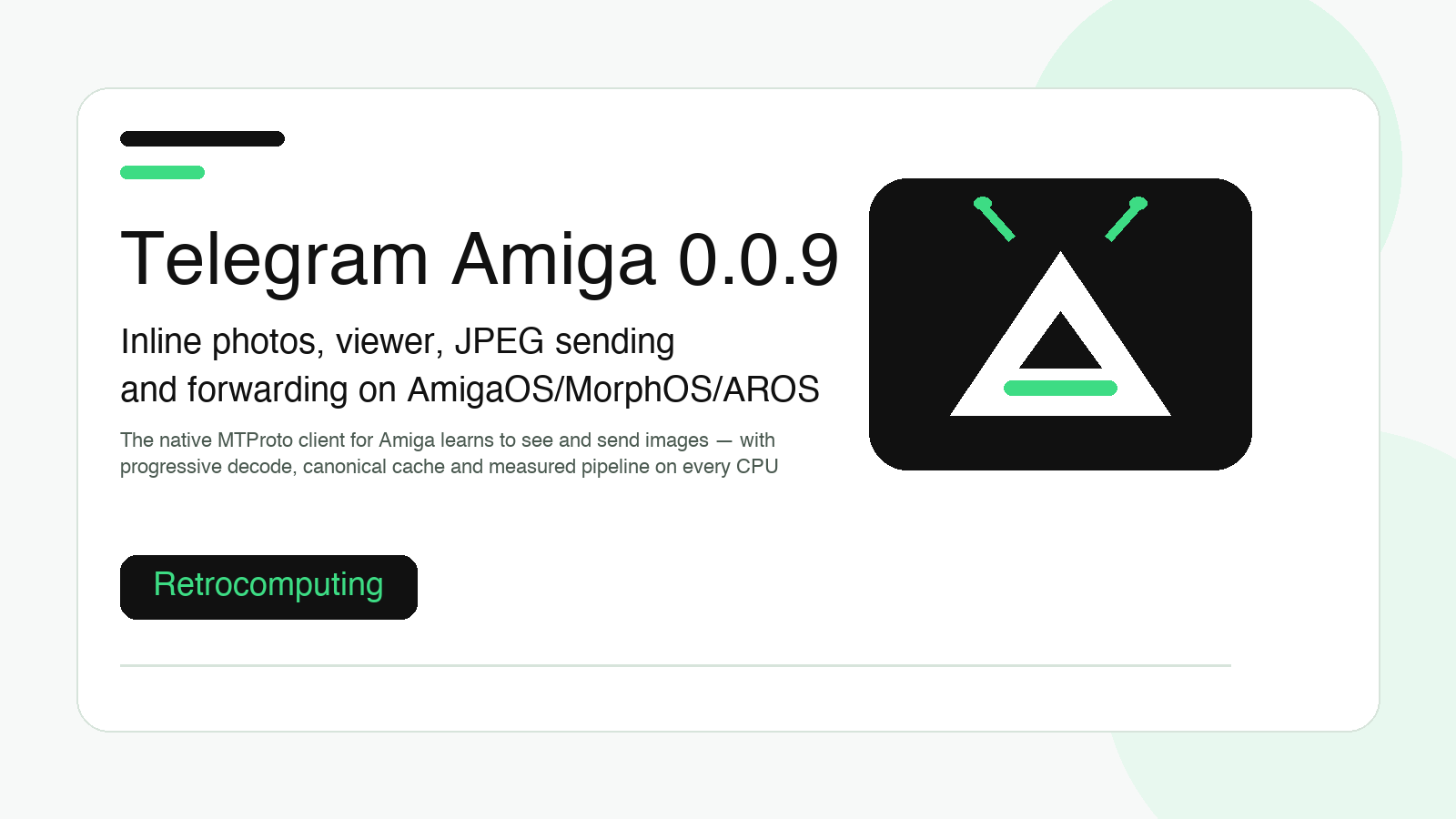 Telegram Amiga 0.0.9: inline photos, viewer, JPEG sending and forwarding