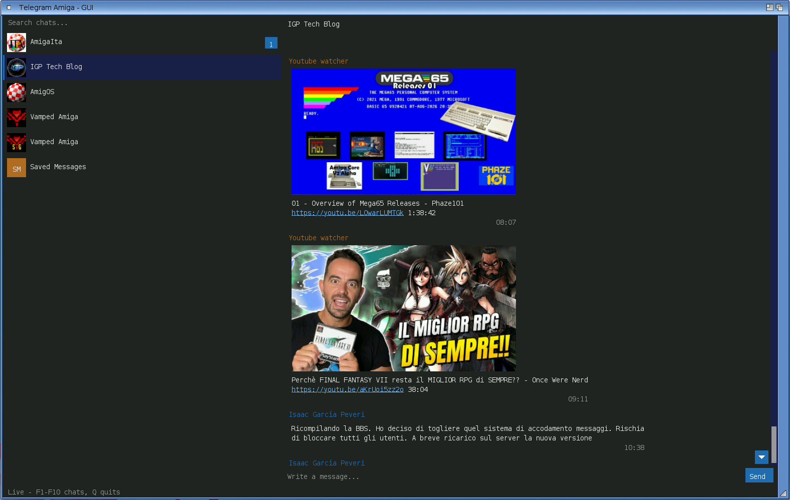 Telegram Amiga GUI in esecuzione su AmigaOS 4